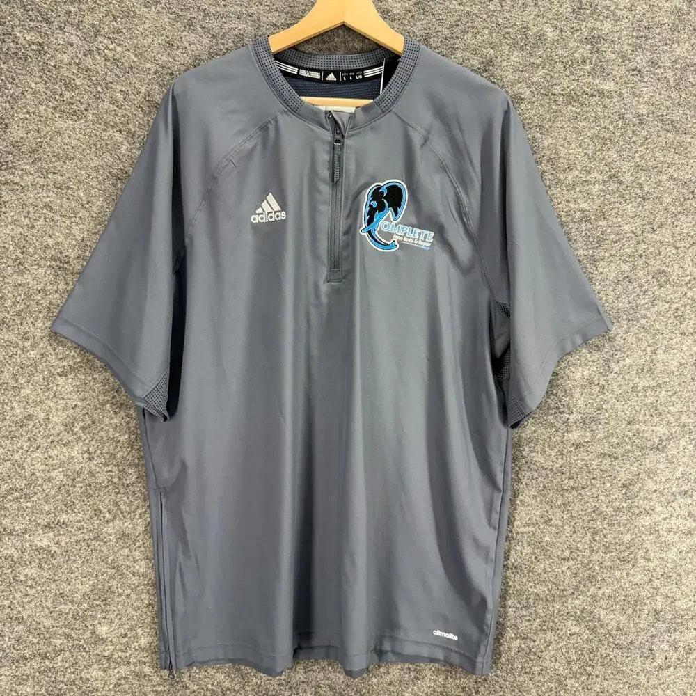 New Adidas Activewear T-Shirt Men L Large Gray Zipper Short Sleeve Crew Neck
